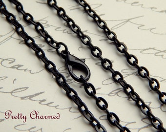 10 Black Vintage Style Rolo / Link Chain Necklaces 24 inches Long with Lobster Clasp Closure