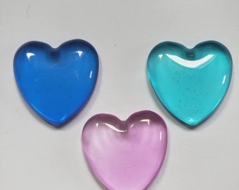 10 1 inch heart shaped glass beads gems cabochons for DIY crafts pendants magnets bracelets and more Choice of Blue, Aqua, Lavender