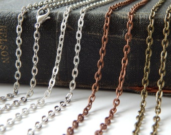 50) Rolo Link Chains 30 Inches Long Choice of Colors Bronze, Antique Copper, Silver