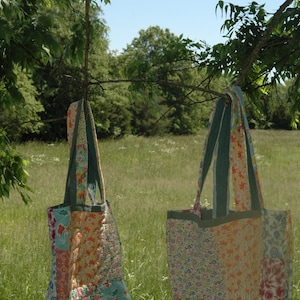Vintage Multi Patterned Large Structured Quilt Tote Bag