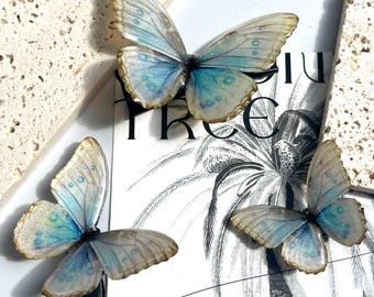 Blue Beige Butterfly Hair Clips, Buterfly Side Hair Pins, Fairy Hair Accessories, Handmade Jewelry, Gift for Her