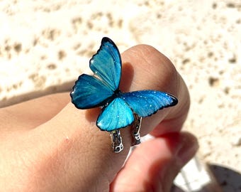 Blue Butterfly Ring, Cute Butterfly Wings Ring, Adjustable Fairy Resin Jewlery, Handmade Gift for her