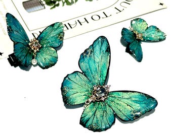 Lake Green Butterfly Hair Clips, ButterFly Side Hair Pins, Fairy Hair Accessories, Handmade Jewelry, Gift for Her