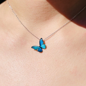 Blue Morpho Butterfly Necklace, Dainty Pendant Necklace, Fairy Resin Jewelry, Unique Gift for her Deep Blue