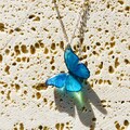 Blue Morpho Butterfly Necklace, Dainty Pendant Necklace, Fairy Resin Jewelry, Unique Gift for her