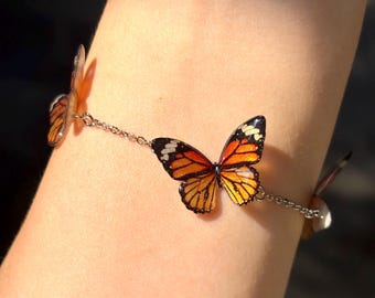 Monarch Butterfly Bracelet, Resin Butterfly Wing Jewelry, Adjustable Handmade Jewelry, Gift for Her