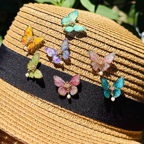 Butterfly Hat Pins, Butterfly Hat Accessories, Insect Resin Pins, Gift for Him