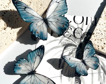 Blue White Butterfly Hair Clips, Buterfly Side Hair Pins, Fairy Hair Accessories, Handmade Jewelry, Gift for Her