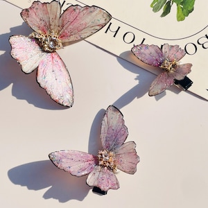 Pale Pink Butterfly Hair Clips, ButterFly Side Hair Pins, Fairy Hair Accessories, Handmade Jewelry, Gift for Her
