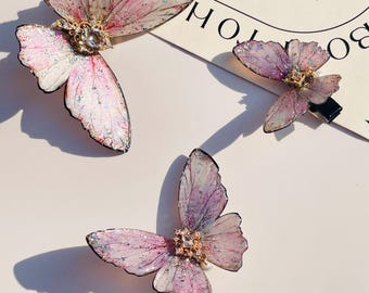 Pale Pink Butterfly Hair Clips, ButterFly Side Hair Pins, Fairy Hair Accessories, Handmade Jewelry, Gift for Her
