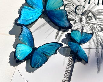 Blue Morpho Butterfly Hair Clips, ButterFly Side Hair Pins, Fairy Hair Accessories, Handmade Jewelry, Gift for Her