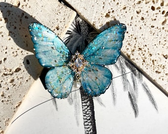 Blue Butterfly Hair Clips, Butterfly Side Hair Pins, Butterfly Barrettes, Fairy Hair Accessories, Handmade Jewelry, Gift for Her