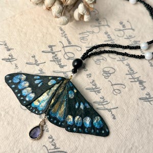 Galaxy Blue Moth Necklaces, Mystical Inspired Moth Pendants, Gothic Style Accessory, Vintage Jewelry, Halloween Gifts