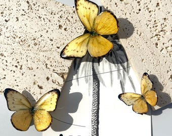 Grass Yellows Butterfly Hair Clips, White Buterfly Side Hair Pins, Fairy Hair Accessories, Handmade Jewelry, Wedding Gift for Bridemaids