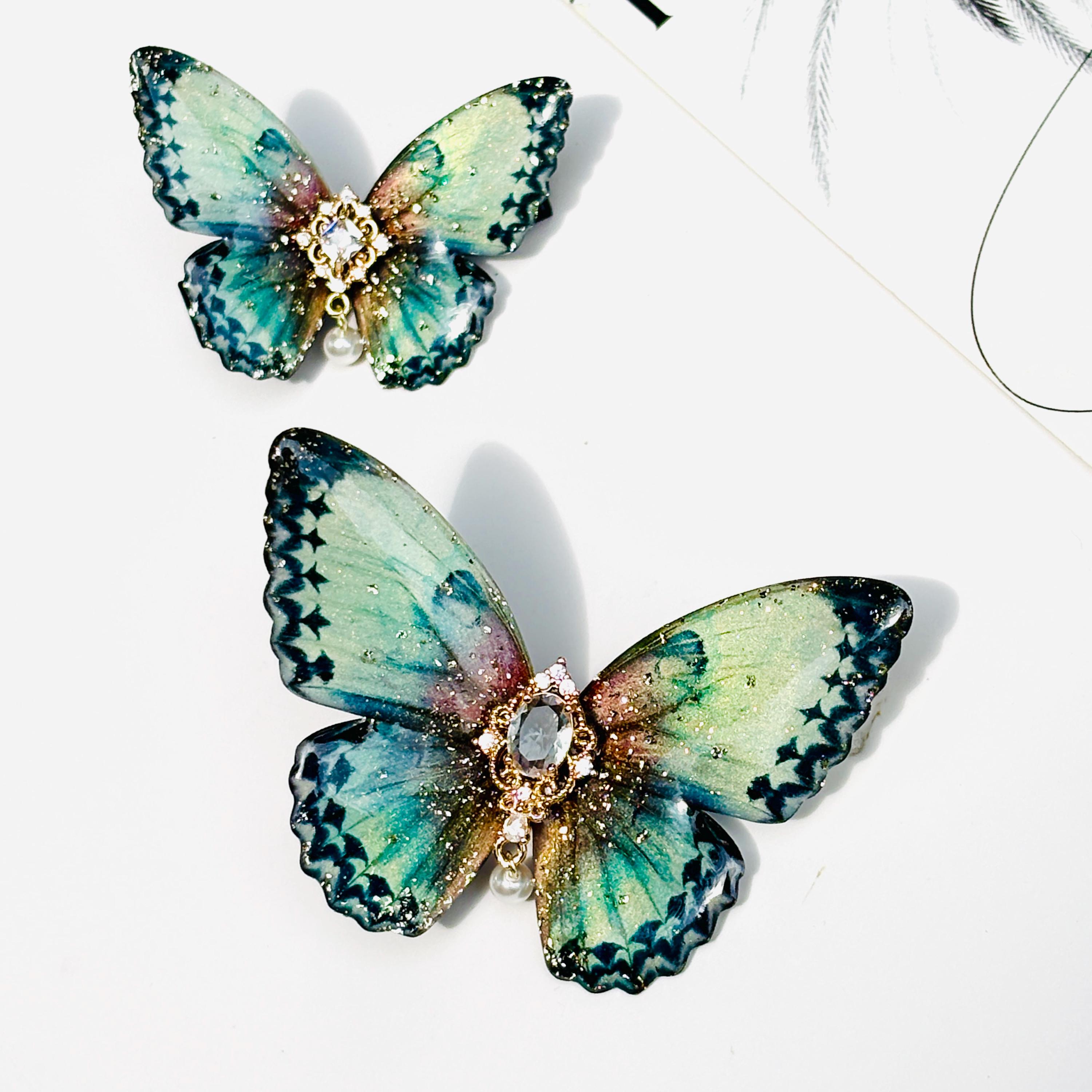 Vintage Green Butterfly Hair Clips, Glitter Butterfly Side Hair Pins, Handmade Jewelry, Fairy Hair Accessories, Gifts For Her