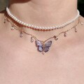 Butterfly Pearl Choker, Insect Beaded Necklace, Fairy Resin Jewelry, Unique Gift for Her