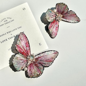 Rose Pink Butterfly Hair Clips, Vintage Butterfly Hair Pins, Handmade Jewelry, Fairycore Hair Accessorie, Gift For Her