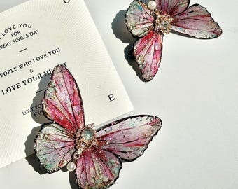 Rose Pink Butterfly Hair Clips, Vintage Butterfly Hair Pins, Handmade Jewelry, Fairycore Hair Accessorie, Gift For Her
