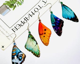 Boho Butterfly Wing Dangle Earrings, Fairycore Statement Jewelry, Handmade Nature Inspired Gift