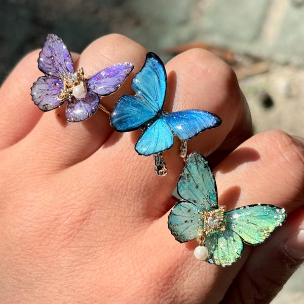 Butterfly Ring, Cute Butterfly Wings Rings, Vine-inspired & Adjustable Fairy Resin Jewlery, Handmade Gift for her