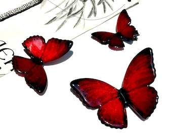 Scarlet Butterfly Hair Clips, ButterFly Side Hair Pins, Fairy Hair Accessories, Handmade Jewelry, Gift for Her
