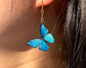 Blue Morpho Butterfly Drop Earrings, Enchanted Fairy Resin Earrings, Handmade Jewelry, Gift for Her