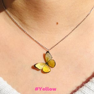 Blue Morpho Butterfly Necklace, Dainty Pendant Necklace, Fairy Resin Jewelry, Unique Gift for her Yellow