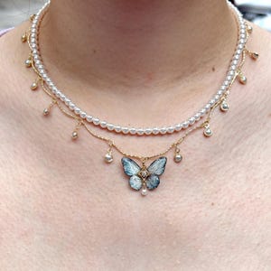 Butterfly Pearl Choker, Insect Beaded Necklace, Fairy Resin Jewelry, Unique Gift for Her