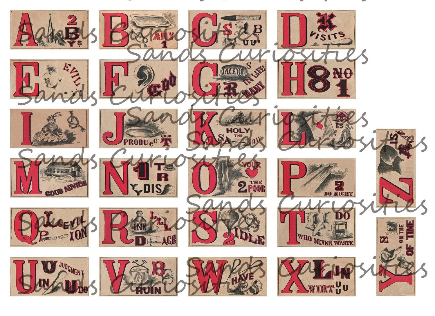 Digital Download of Vintage Images Rebus Puzzles School