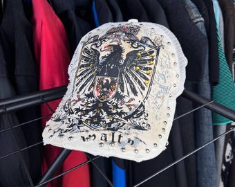 Gorra vintage BulZeye con diseño desgastado, estilo snapback, talla OS, años 2000