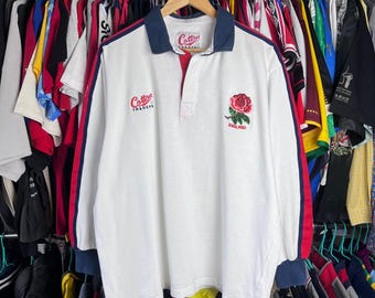 Camiseta polo de manga larga de la selección inglesa de rugby de la temporada 1993/1995, talla L (vintage).