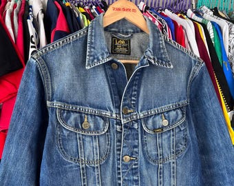Vintage jaren 80 Lee blauw vervaagd distressed denim jack dames