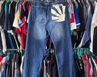 Pantalon ample en denim bleu avec boucle Bench, coupe décontractée Rap, coupe ample, taille L