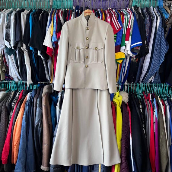 Jean Paul Gaultier, Vintage Jean Paul Gaultier Femme Runway Fall 1996 Military Jacket/Skirt Set Suit Rare Archive Size IT38