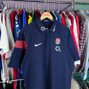 Vintage 00s Nike Inglaterra Rugby Seleção Nacional de Futebol Camisa Polo Camiseta Tamanho L
