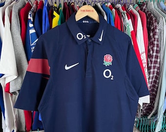 Vintage 00s Nike England Rugby National Team Fußball Jersey Polo-T-Shirt Größe L