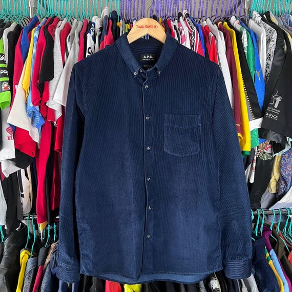 APC コーデュロイベルベットブルーボタンシャツ サイズM - Etsy 日本