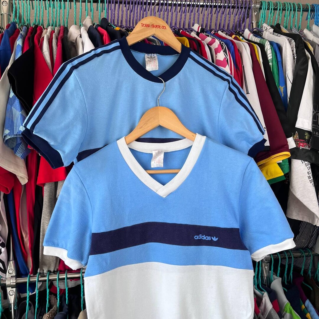 Vintage X2 80s Retro Adidas Trefoil Striped Three Stripes Tshirt