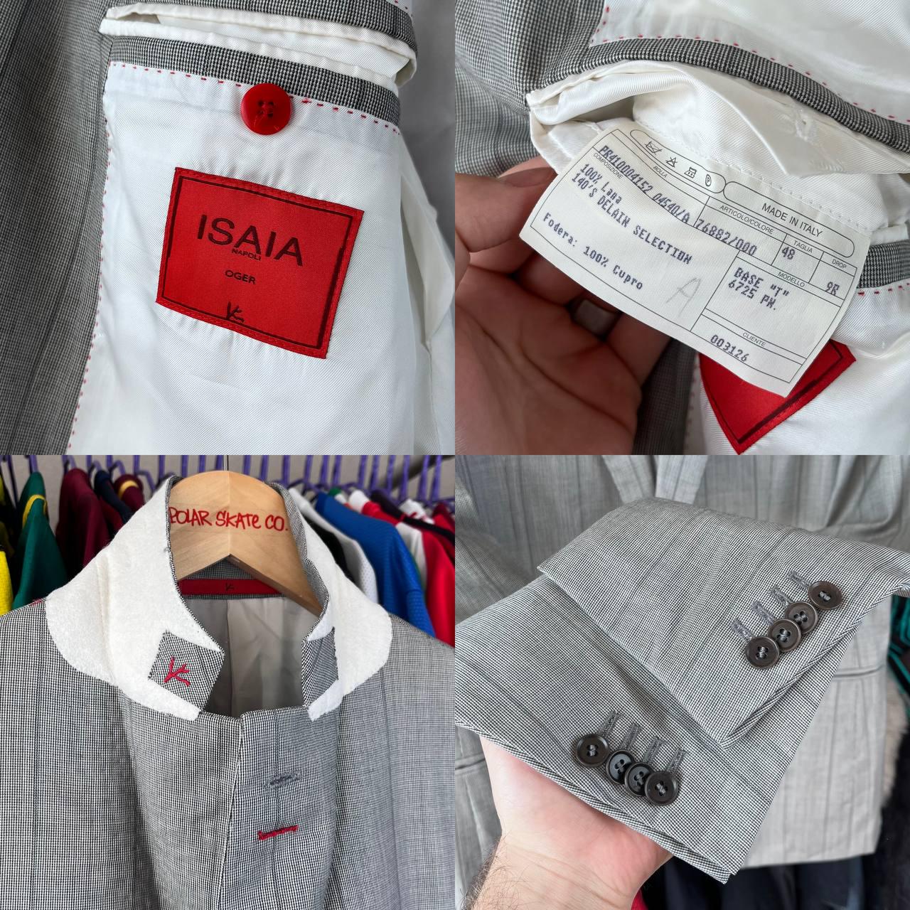 Isaia Napoli Striped Wool Gray Suit 140s Delain Selection Sz IT48
