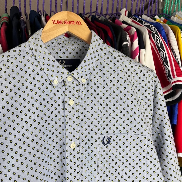Fred Perry Slim Fit Long-Sleeve Button-Down Check Shirt, Men's Size M (approx.) cotton burgundy type Vintage Second Hand