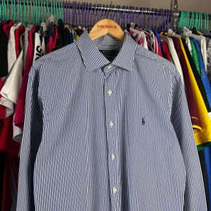 Polo Ralph Lauren White/blue Striped Slim Fit Classic Button up Shirt Sz 17.5/44 - Etsy Polo Ralph Lauren White/blue Striped Slim Fit Classic Button up Shirt Sz 17.5/44 - Etsy