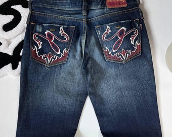 Vaqueros acampanados de corte acampanado vintage para mujer, con logo grande, Y2K, talla 27