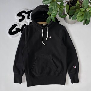Vintage Champion Basic Black Hoodie Small Logo Size M