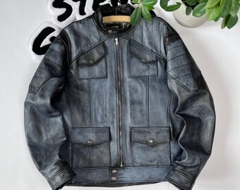 Vintage Unique Motorcycle Racing Switzerland Leather Jacket Big Logo Size M