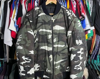 Camouflage MA 1 Miliraty Mens Bomber Jacket Reversible Size XL
