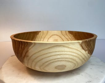 Hand Turned Ash Wood Bowl: Large Tulip-Shape Salad Serving Dish