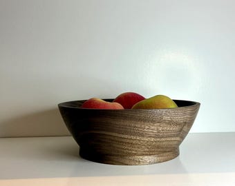 Hand Turned Black Walnut Wood Bowl: Artisan Crotch Wood, 8-inch
