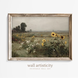 Sunflower Field Oil Painting Print: Impressionist Landscape Wall Art (Digital Download)