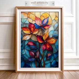Digital Wall Art | Stained Glass Flower Print | Colorful Wall Art | Instant Dowload