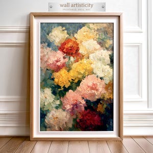 Peony Bouquet Oil Painting Style Print: Vintage Floral Wall Art (Digital Download)